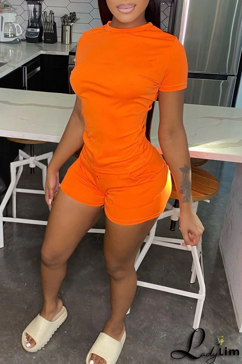 Green Casual Solid Patchwork O Neck Short Sleeve Two Pieces