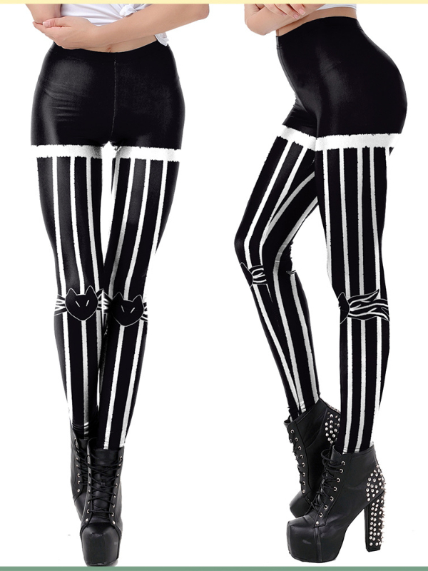 Bat Stretchable Color Block Stripe Legging