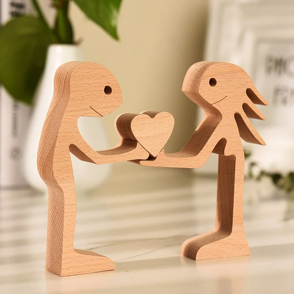 Wood Puppy Family Table Figurin Decor Ornaments Wooden Dog Craft Statue Home Decoration Cute Human and Pets Sculpture Craft Gift
