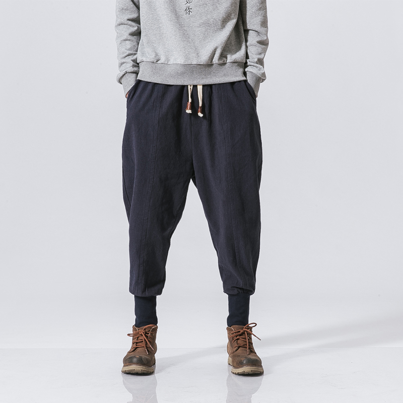 Chinese Style Harem Pants Men Streetwear Casual Joggers Mens Pants Cotton Linen Sweatpants Ankle-length Men Trousers 2024 New