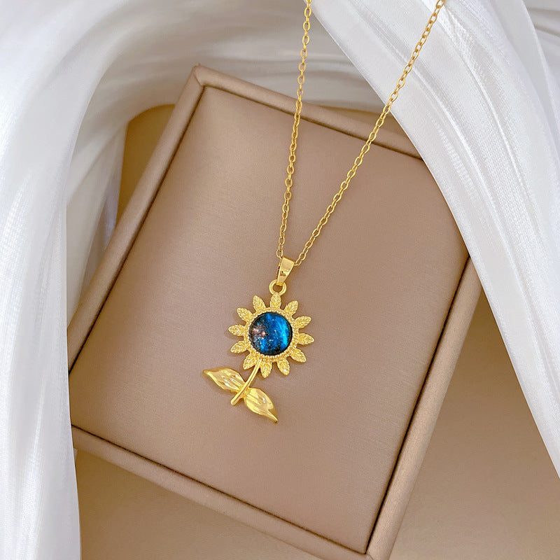 Starry Sky Leaves And Flowers Full Of Diamonds Gorgeous Full Diamond Necklace Women’S Versatile Clavicle Chain Titanium Steel