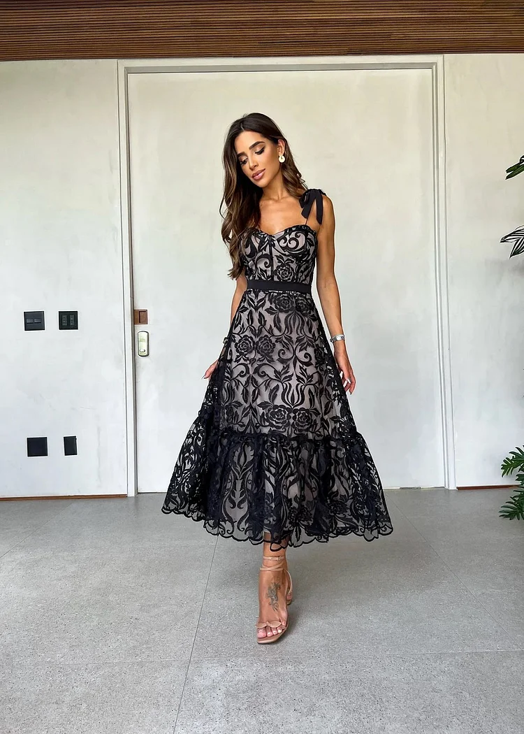 HOT SALE ✨ Black Printed Sleeveless Midi Dress - Buy two and get free shipping!