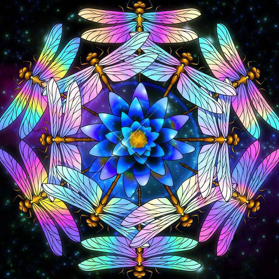 

40*40CM - Round Drill Diamond Painting - Dragonfly Flower, 501 Original