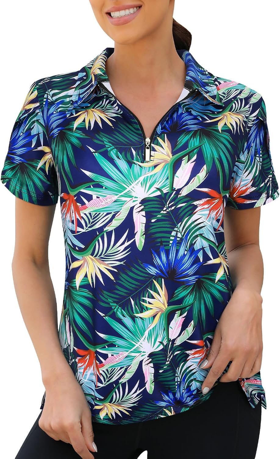 Womens Golf Polo Shirts 1/4 Zip Up Overlap Short Sleeve Quick Dry Workout Tops