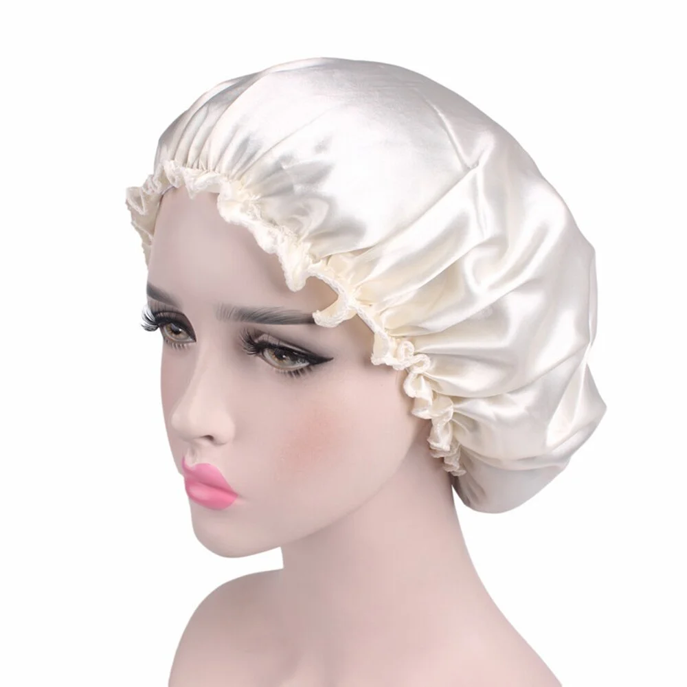 New Soft Silk Women Night Sleep Head Wear Shower Wrap Cap Adjustable Ladies Long Hair Care Bonnet Scraf Satin Hat Accessories