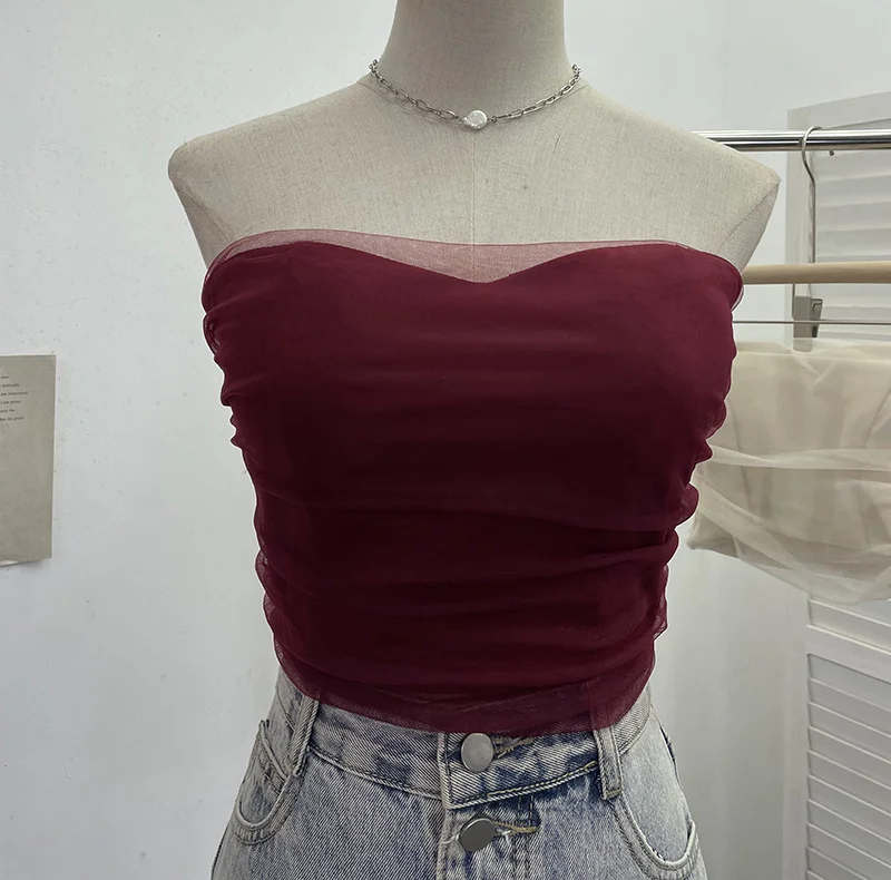 Uveng Thai Babes Light Yarn Splicing Braless Sleeveless Top With Short Corset Corset Umbilized Bra Vest 8865