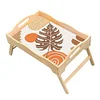 DIY Diamond Painting Wooden Tray Food Tray  with Folding Legs Living Room Decoration Donut Wooden Tray Kit(Abstract Leaf)