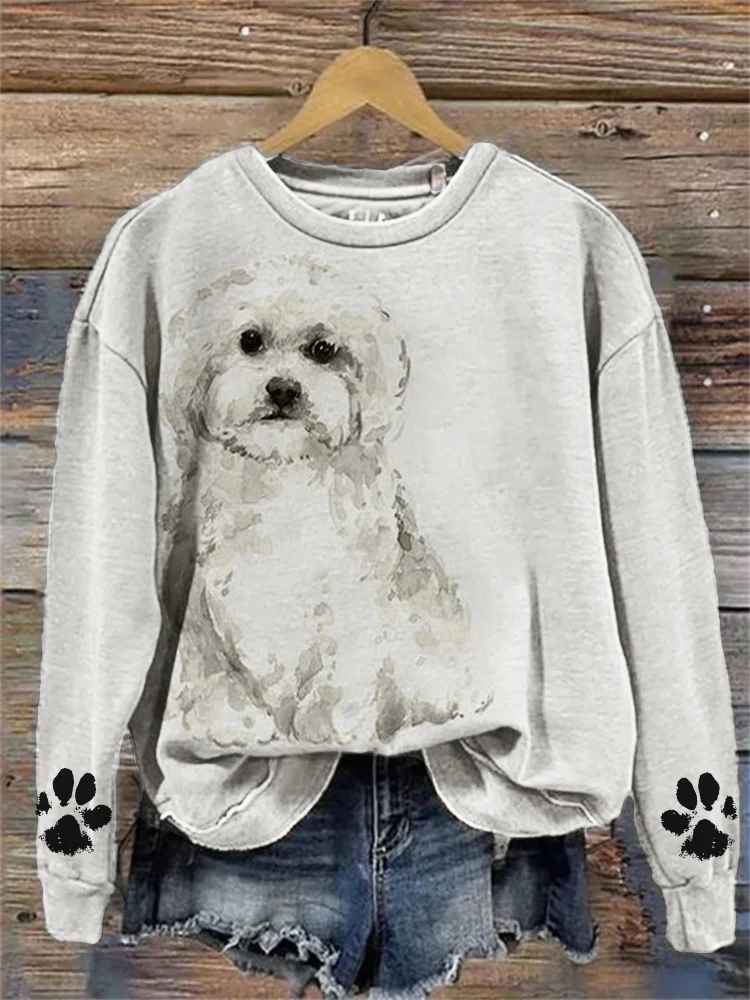 Maltese Terrier Dog Paw Prints Comfy Sweatshirt