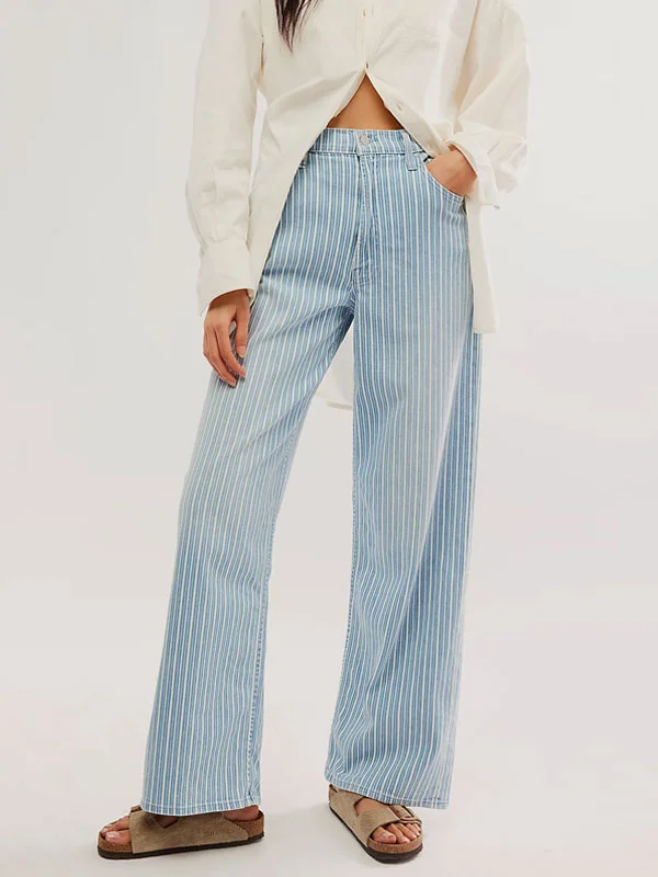 High Waisted Striped Comfort Women's Jeans