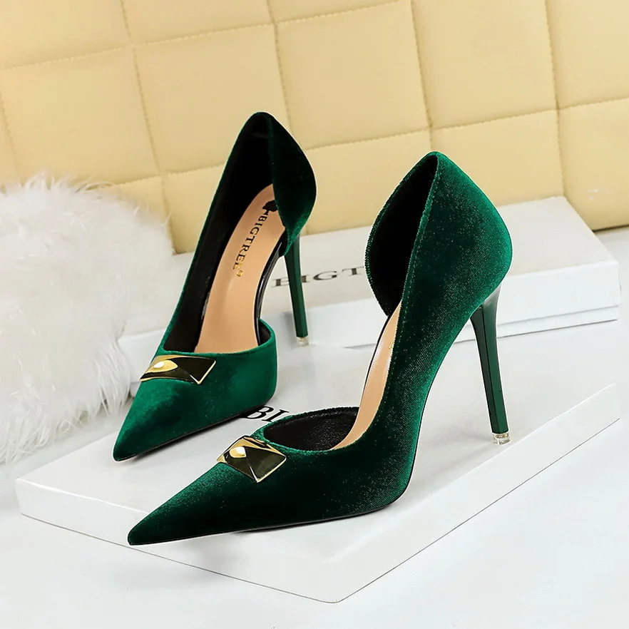 Colourp Colourp Banquet Ultra High Heel Shallow Pointed Tip Side Hollow West Shi Suede High Heel Women