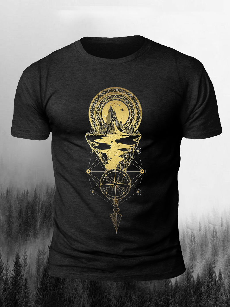 Men's Mountain and Compass Geometric Printed Short Sleeve T-shirt