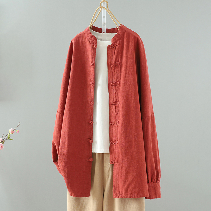 Comstylish Women's Retro Button Up Cotton And Linen Shirt
