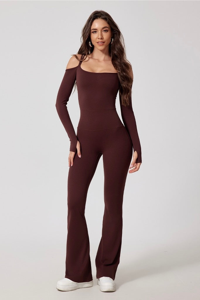 Long Sleeve Strap Flare Jumpsuit