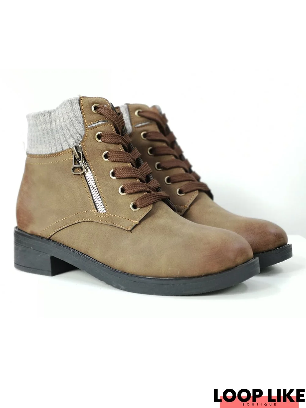 Vintage Wool Stitching Lace-up Ankle Ankle Boots