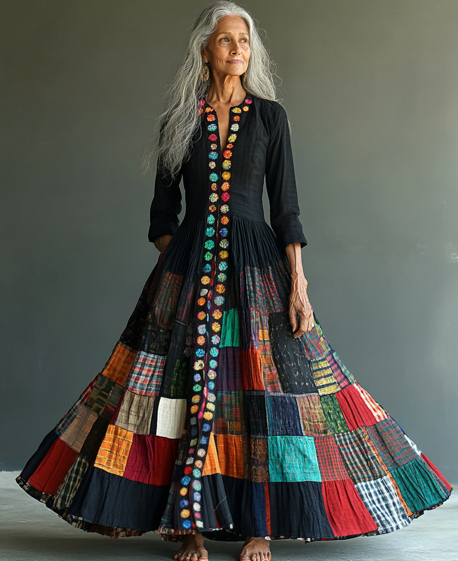 Spring loose color block swing dress
