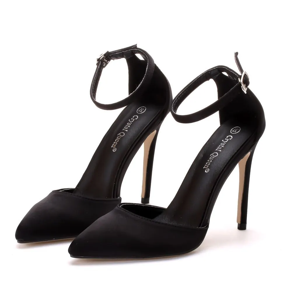Breakj Breakj Cm Black Satin Noodles In The Air Pointed High-Heeled Sandals Fine High Heel Women Sandals Large Size Sandals