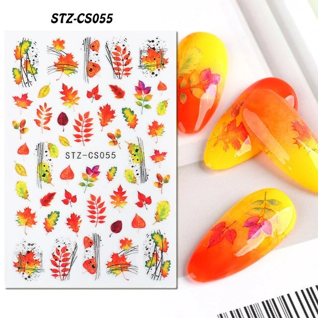 Nail Stickers Back Glue Halloween Pumpkin Zombie Skull Golden Maple Leaf Designs Nail Decal Decoration Tips For Beauty Salons-Nail Inspo