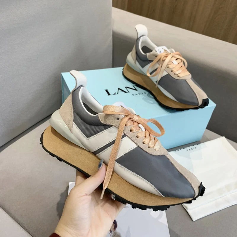 New Platform Casual Running Shoes Women Flat Mixed Color Lace Up Patchwork Sneakers Outdoor Walk Tennis Shoes Zapatillas Mujer