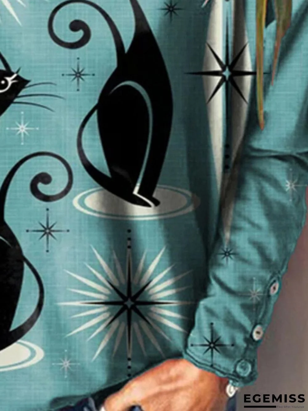 Casual Cat Print V Neck Long Sleeves T-shirt | EGEMISS