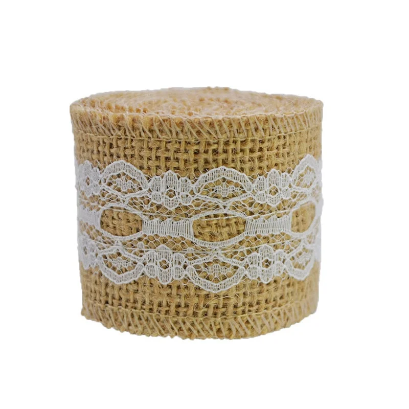 2M 5cm Natural Jute Burlap Ribbon Rustic Vintage Wedding Decor Hessian Lace Jute Roll Merry Christmas Party Supplies DIY