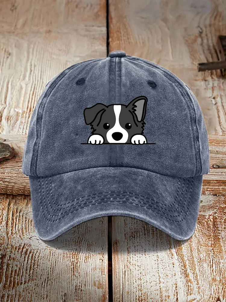 Unisex Casual Pet Dog Print Washed Hat