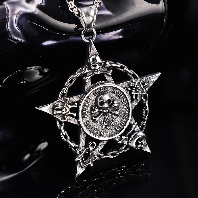 Hip-Hop Vintage Style Hexagram Skull 304 Stainless Steel Halloween Unisex