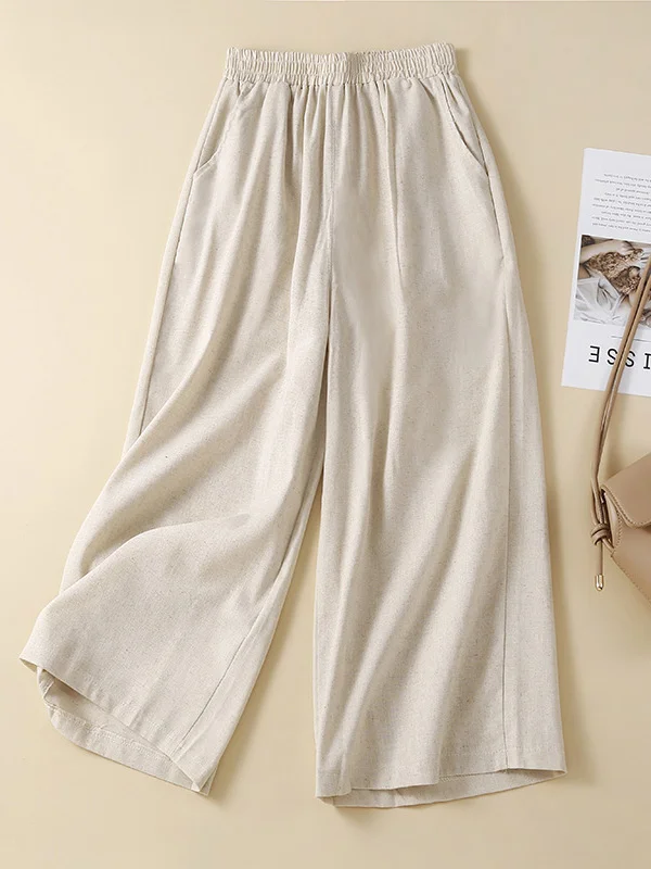Simple Loose Wide Leg Elasticity Solid Color Casual Pants Bottoms