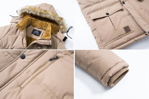 Men's Hooded Winter Coat Puffer Jacket Thicken Warm Fur Down Parka Jacket with Removable Hood