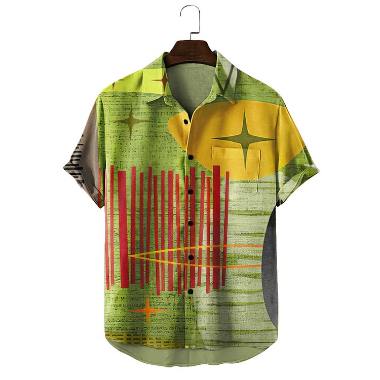 Printed green casual short-sleeved shirt