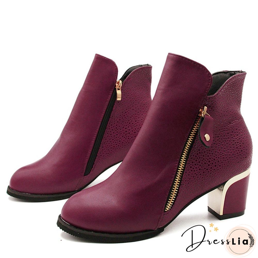 Autumn Winter Women  Martin Boots Female High Heel Thick with Side Zipper Large Size Ladies Boots