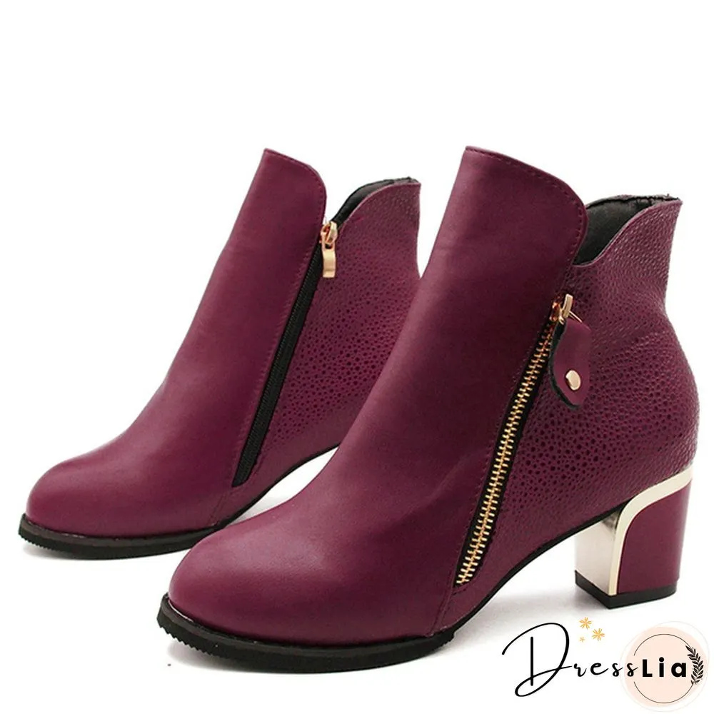 Autumn Winter Women  Martin Boots Female High Heel Thick with Side Zipper Large Size Ladies Boots