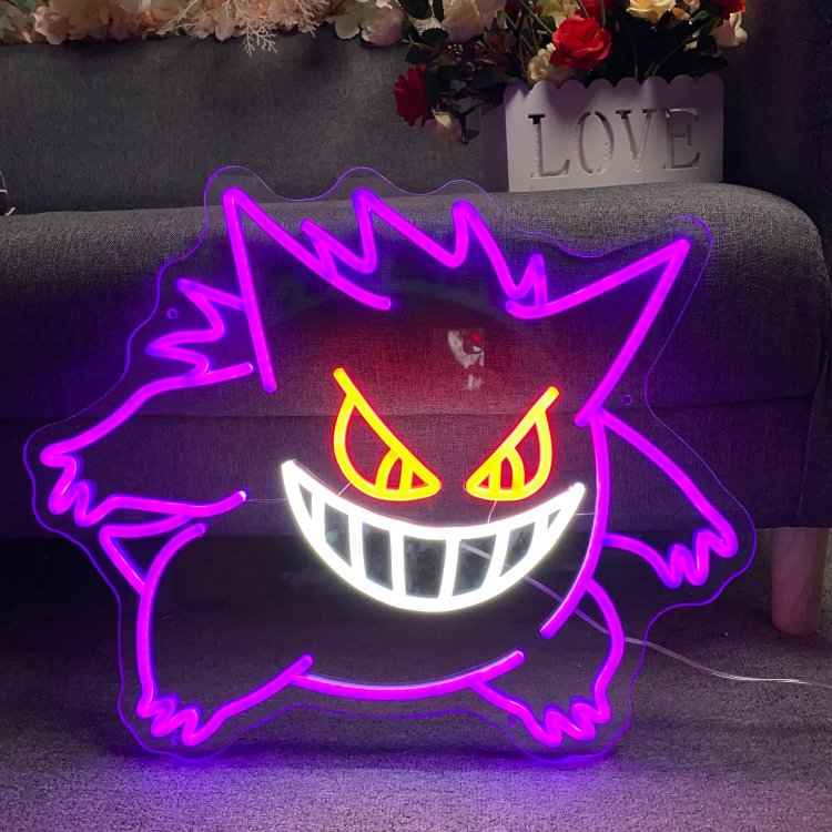 Anime Neon Sign, Neon Sign, Gengar, Game Room Light, Custom Neon, Led Neon Sign, Neon Sign Bedroom, Art Light, Gifts For Teen, Home Decor