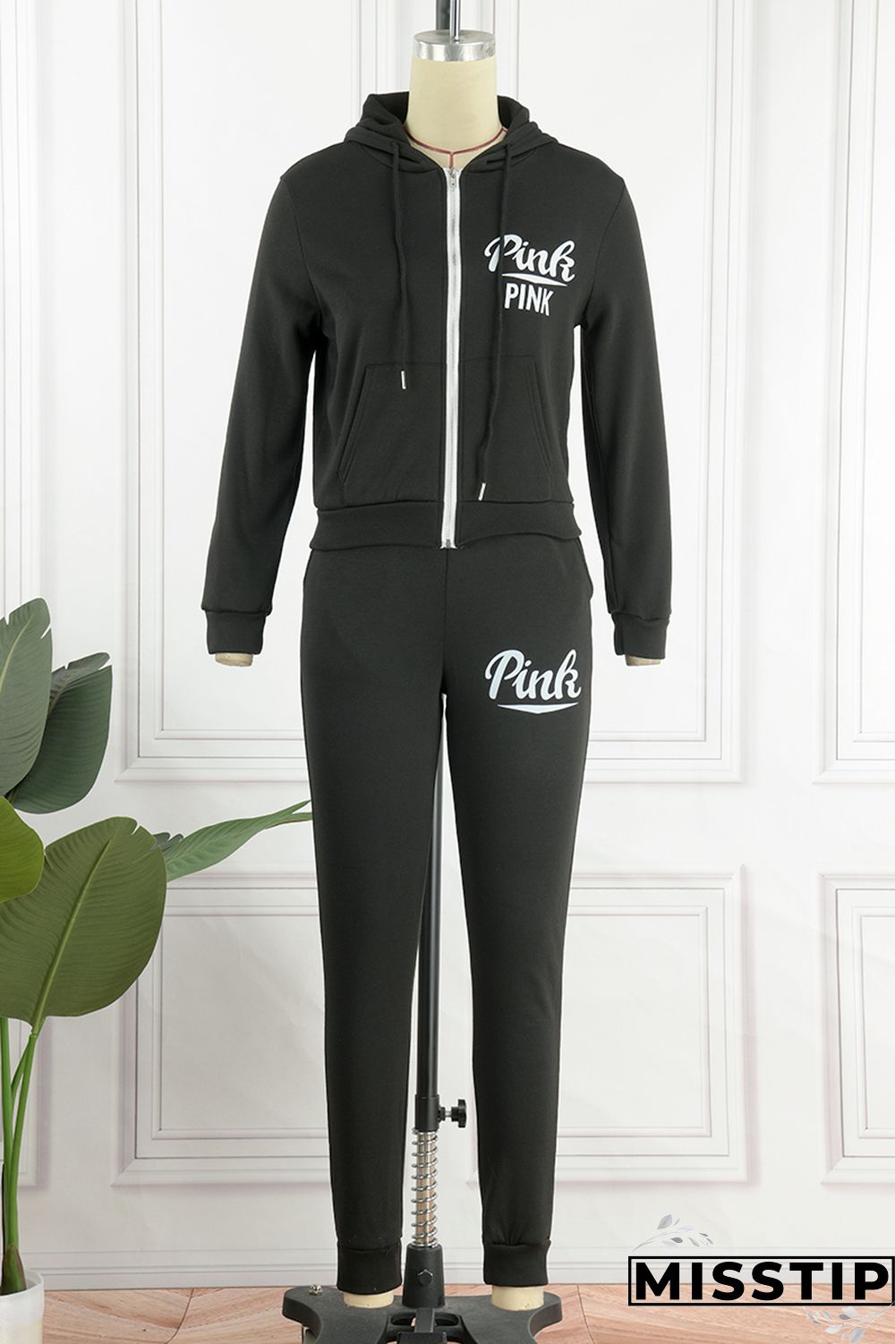 Brown Casual Letter Print Basic Hooded Collar Long Sleeve Two Pieces