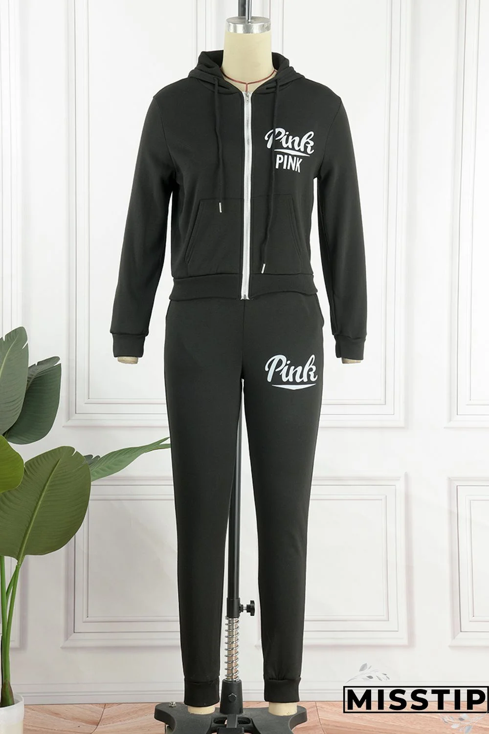 Brown Casual Letter Print Basic Hooded Collar Long Sleeve Two Pieces