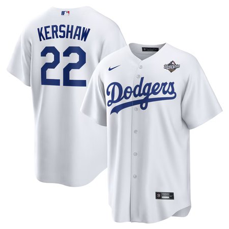 Men's Los Angeles Dodgers #22 Clayton Kershaw  White 2025 World Series Home Replica Player Jersey