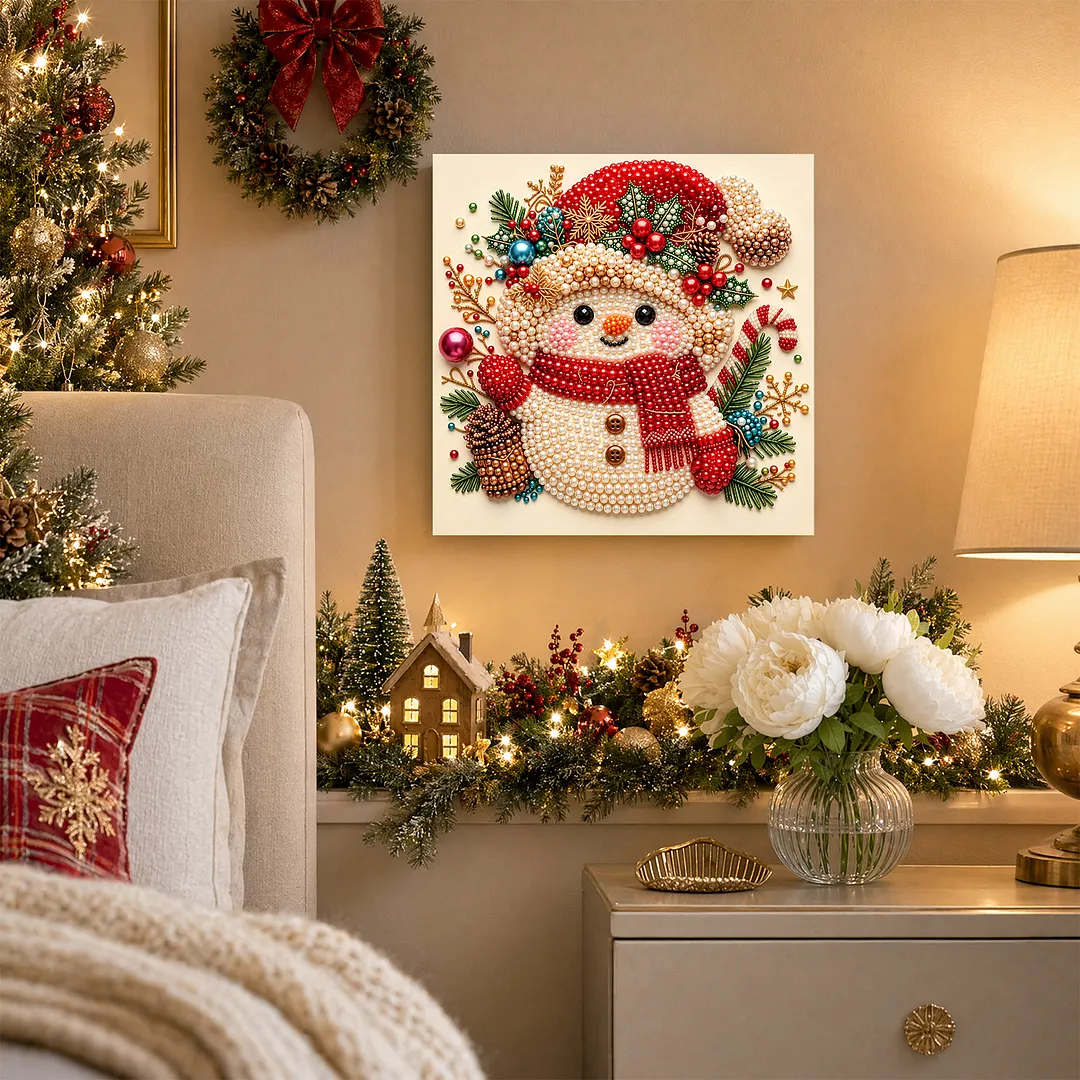 Framed Pearl Painting Kit Christmas Bead Snowman 7.87x7.87in