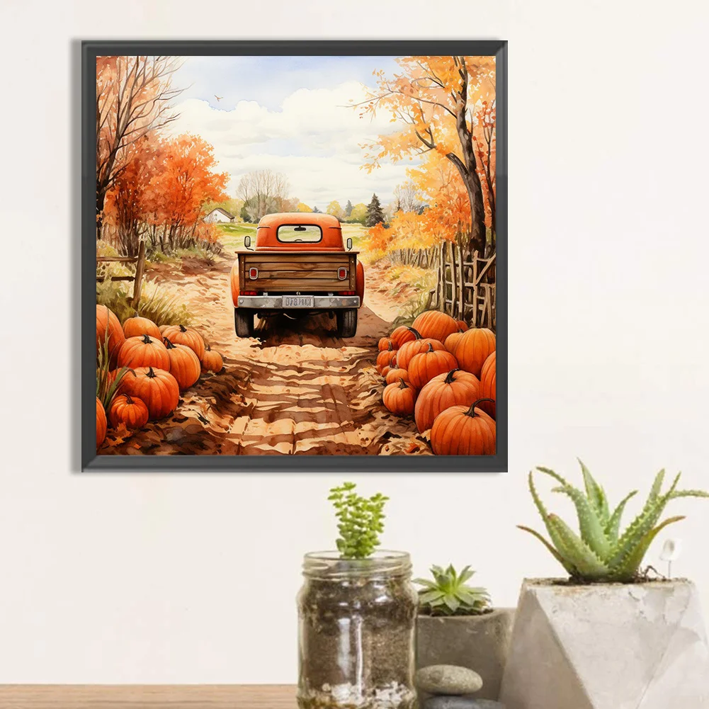 Diamond Painting - Full Round Drill - Autumn Pumpkin Classic Car(Canvas|40*40cm)