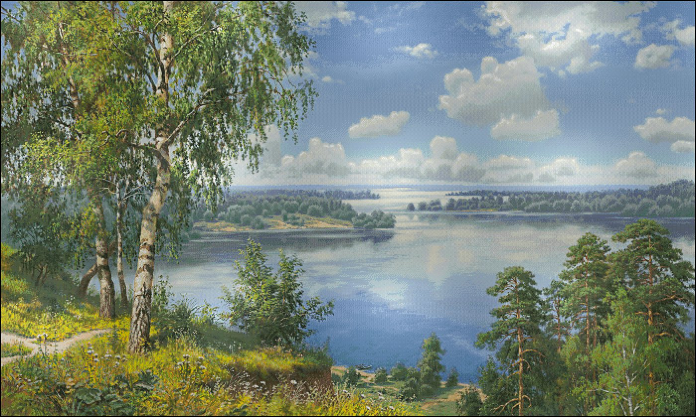 1set DIY Printed Cross Stitch Kit 【ZZ0204 Lake Scenery】printed (stamped) cross-stitch Painting Fairy Cross Stitch