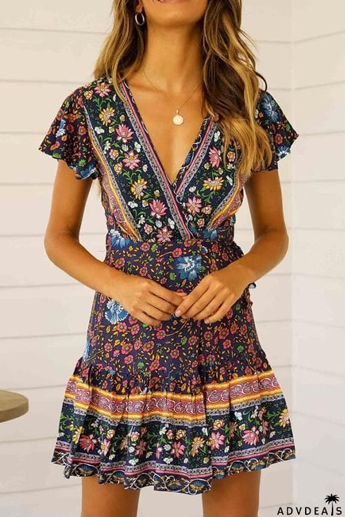Floral Print Short Sleeve Mini Dress