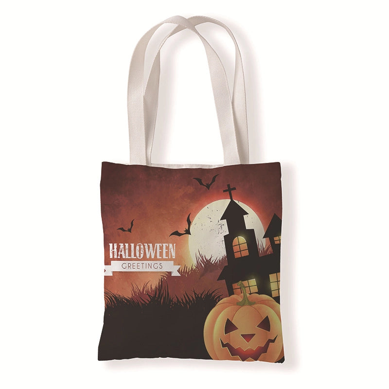 Halloween Women’s Medium Canvas Pumpkin Letter Elegant Streetwear Square Open Canvas Bag