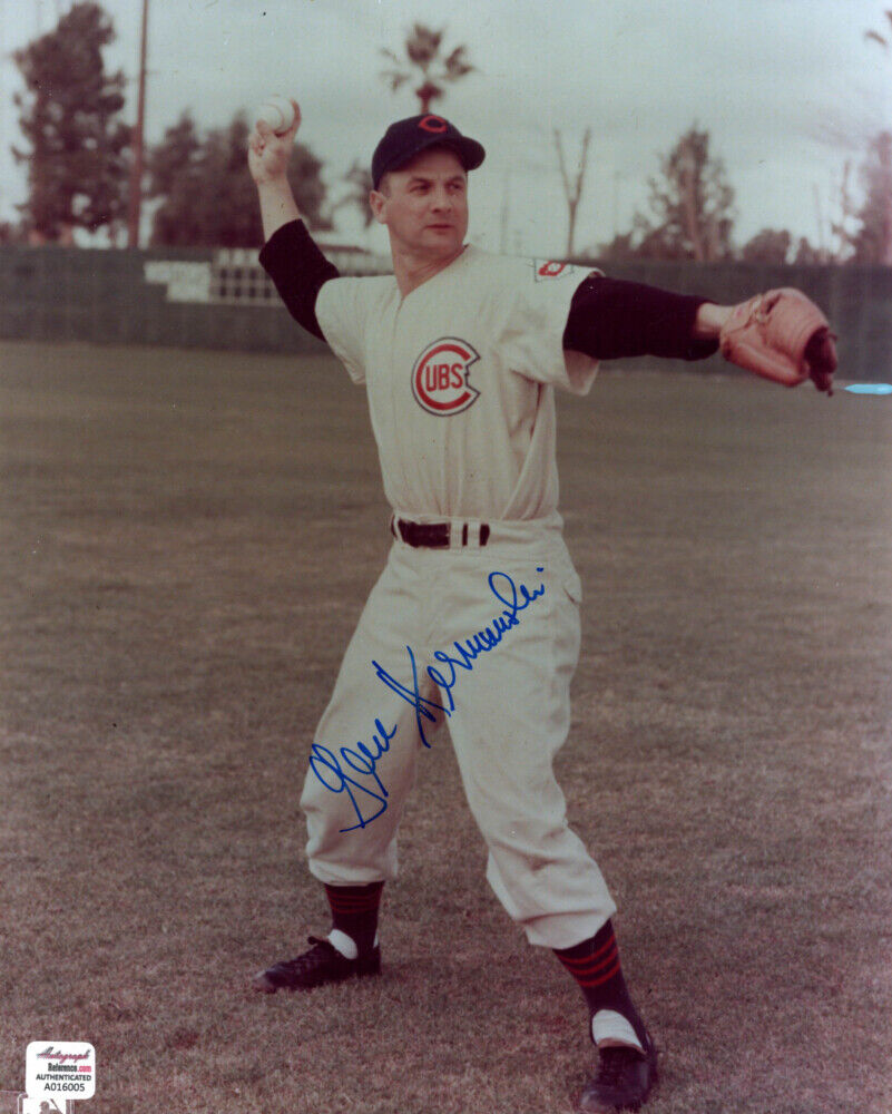 Gene Hermanski Signed Cubs 8x10 Photo Poster painting (Autograph Reference COA/Stacks of Plaque)