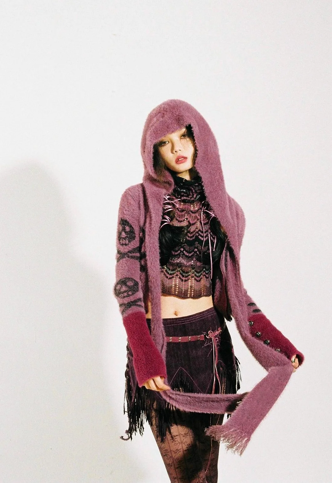 Brownm Gothic Skull Hooded Cardigan