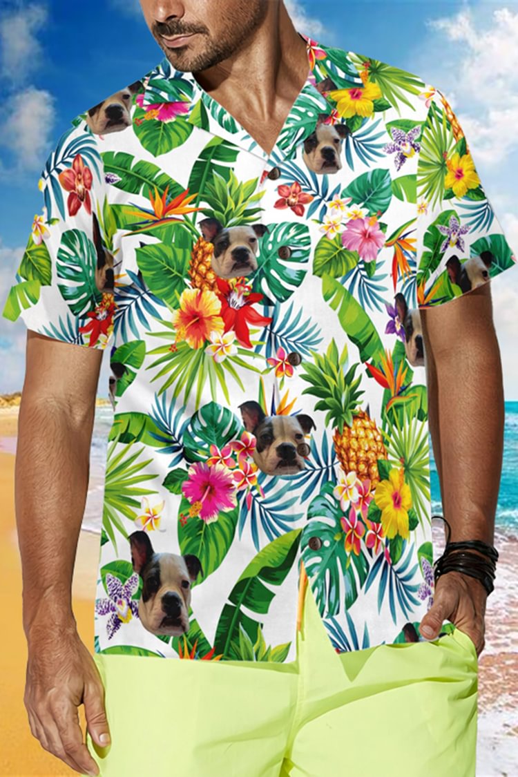 Fun Dog Hawaii Vacation Cuban Collar Shirt