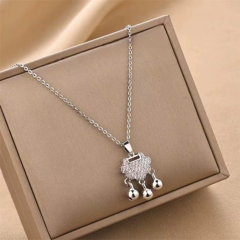 Chinese lock Pendant Cubic zircon gold plated Necklace