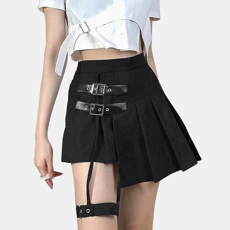 Irregular Zipper Leg Loop Skirt