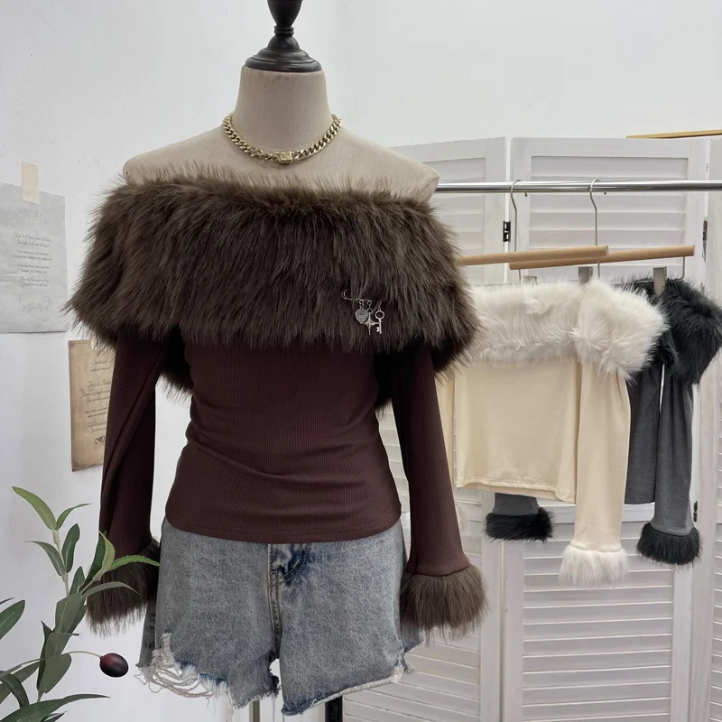 Nigikala Nigikala Shooting Retro Irregularly Hollow Knitted Jersey Dress Girl With Hottie Word Shoulder Collar Blouse 8101