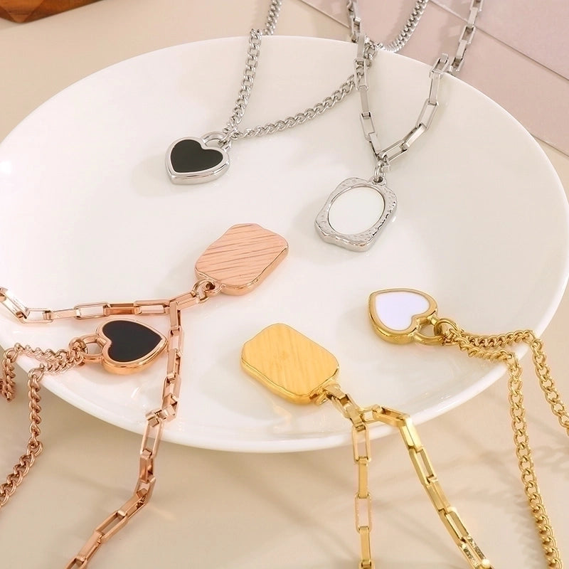 Sweet Heart Shape Stainless Steel 18K Gold Plated Patchwork Layered Necklaces