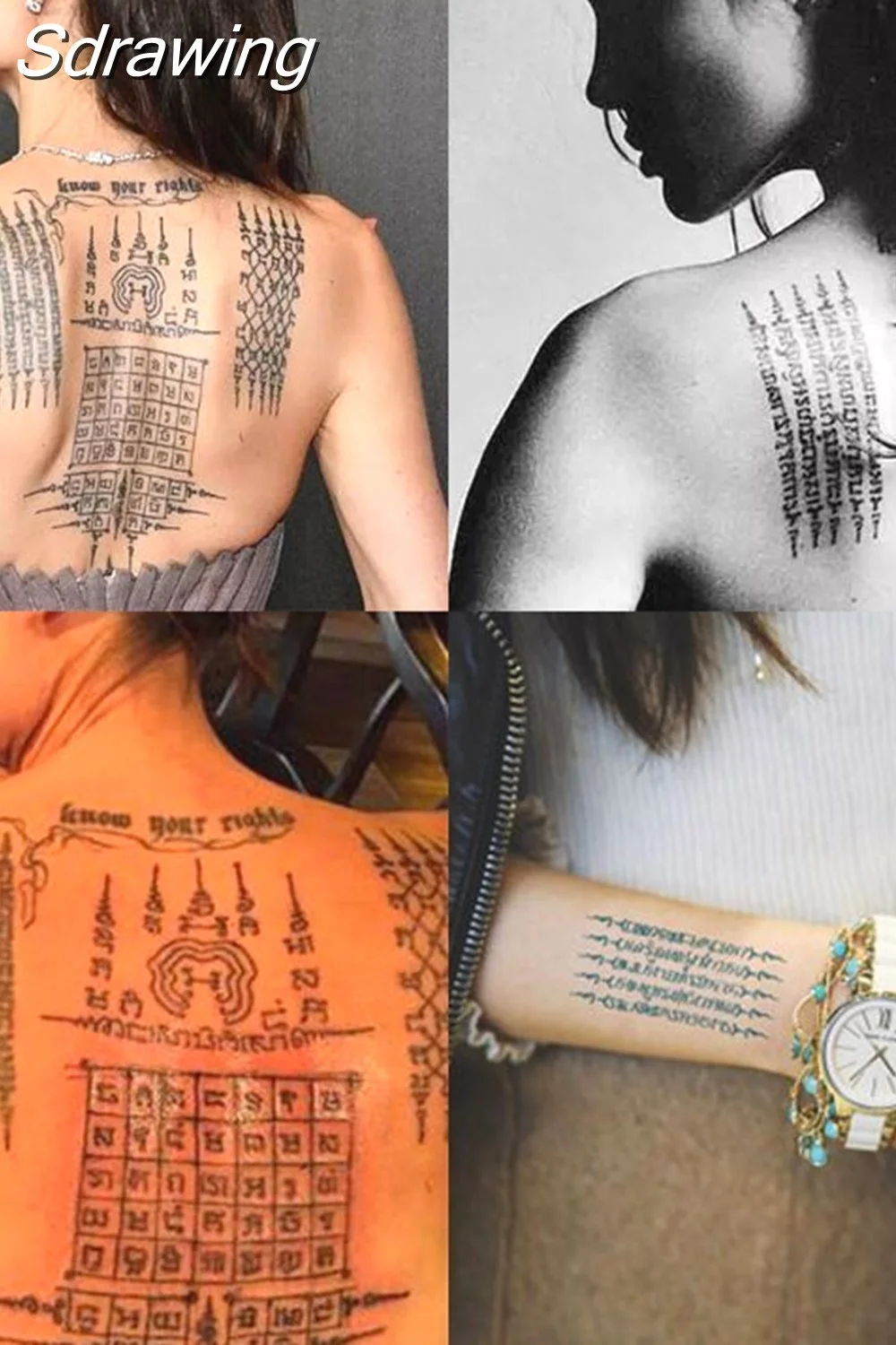 Sdrawing Tattoo Stickers Tiger Thailand Style Men and Women Back Hand and Leg Fake Tattoo