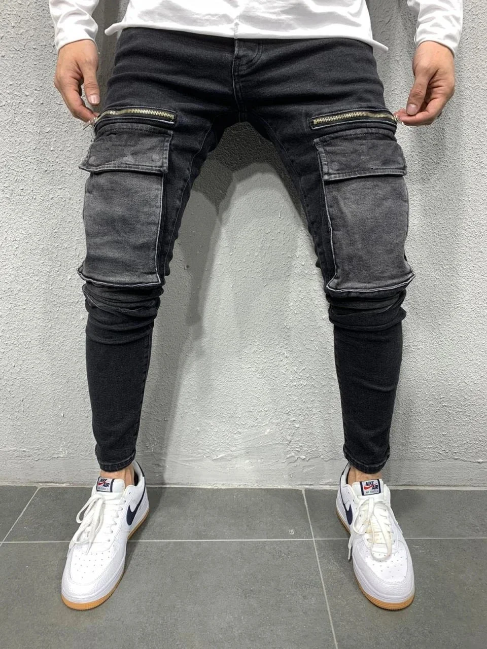 Men's Zipper Large Pocket Slim Fit Casual Fashion Jeans