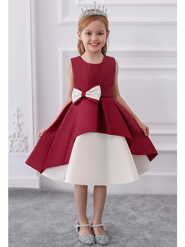 Oknass A-Line Sleeveless Jewel Neck Flower Girl Dresses Mikado With Bow Tiered